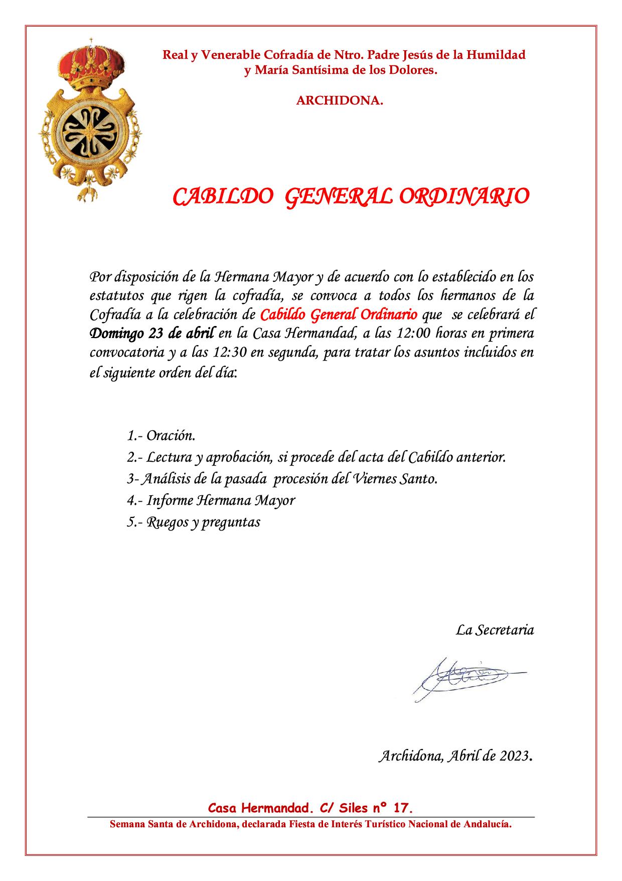 Cabildo General 2023 Real Y Venerable Cofradía De Ntro Padre Jesús